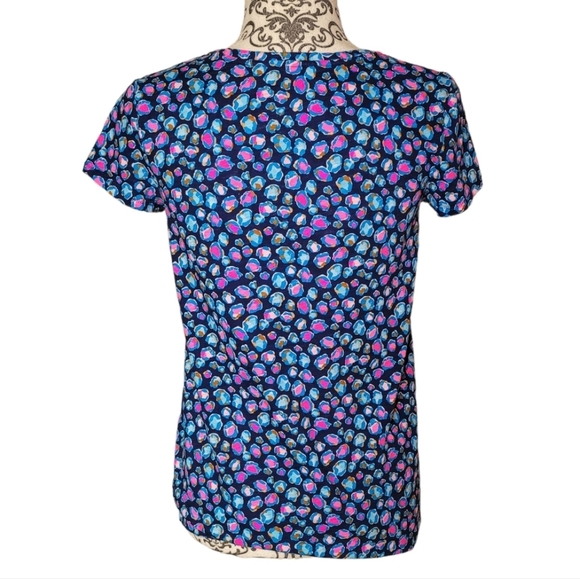Lilly Pulitzer Etta V-Neck Top Seabreeze Blue Low Tide Navy Spotted Wild size XS - Picture 3 of 9